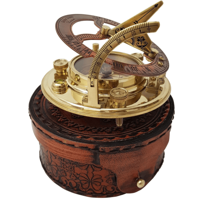 Antique Brass & Copper Sundial Compass Clock in Box Gift Sun Clock Ship Replica Watch