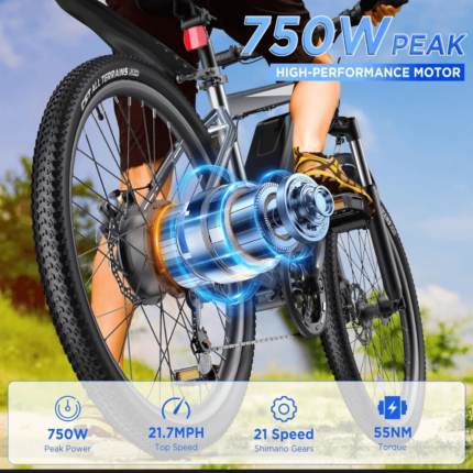 Electric Bike for Adults 26'' 750W Peak Ebike