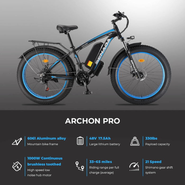 Electric Bike for Adults 48V 17.5Ah 1000W Snow Beach Ebike